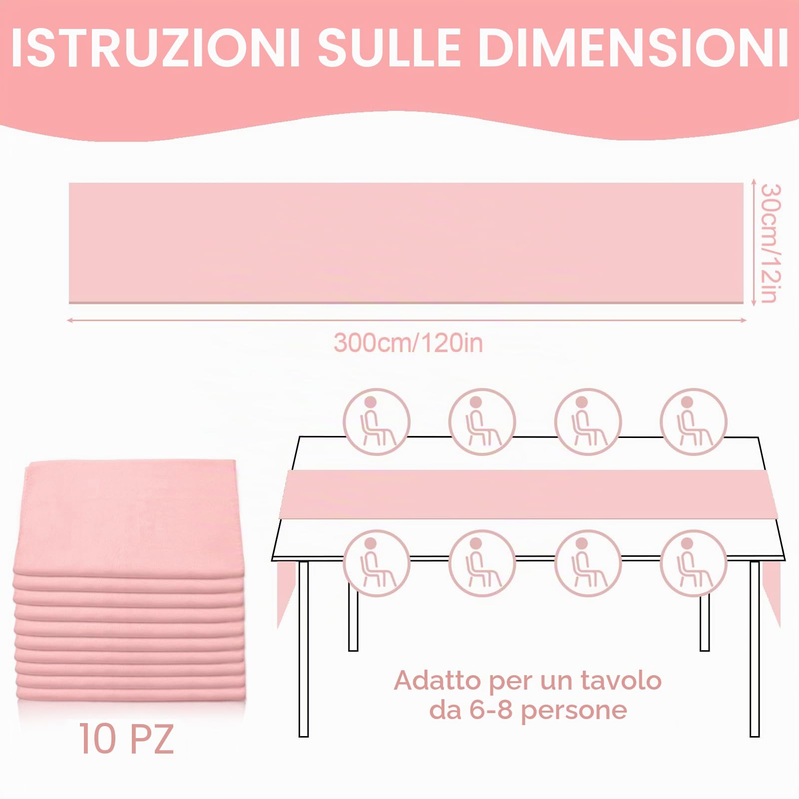 Confezione da 10 runner da tavola in chiffon rosa confetto, da 3 m, runner da tavola per matrimoni, feste di compleanno, decorazioni per la tavola (304,8 x 30,5 cm)