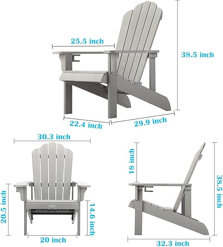 Miniatura 9 de Silla Adirondack resistente a la intemperie, silla Adirondack de plástico duro con soporte para tazas, cómoda, fácil de montar y mantener, silla de