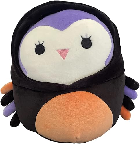 Squishmallows Disfraz de Halloween de 8 pulgadas, el búho morado en araña, peluche Kellytoy con licencia oficial, juguete de peluche coleccionable