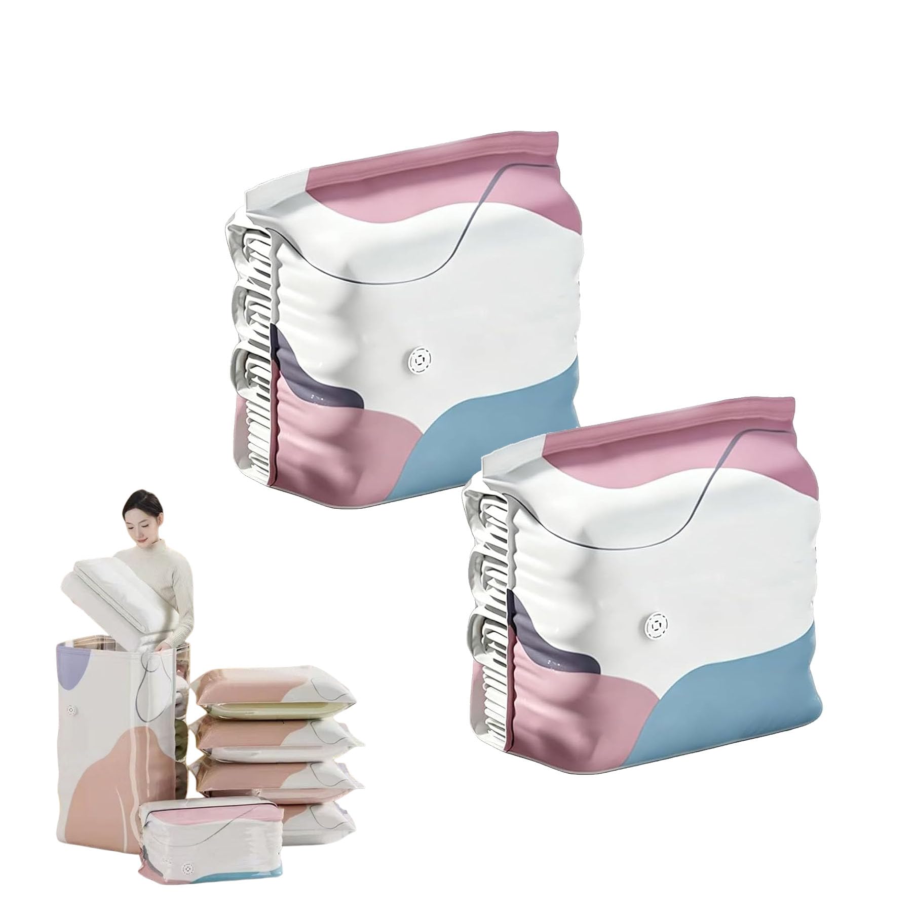 No‑pump Vacuum Storage Bags, Space Saver Compression Bags, Large Heavy-Duty Press & Seal for Clothes, No Pump Needed. Saves 80% Space, For Clothing Travel Blankets Bedding (M*2)
