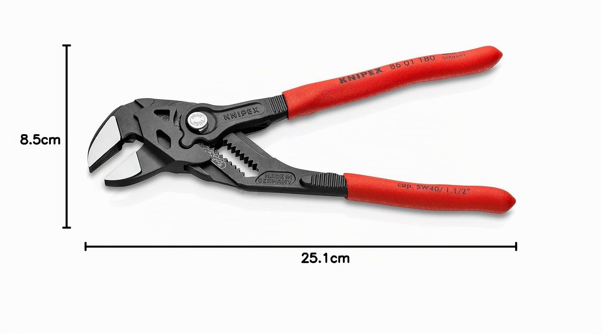 Knipex Pince-clé pince et clé à la fois sur carte LS gaines PVC anti-dérapantes 180 mm, 86 01 180 SB