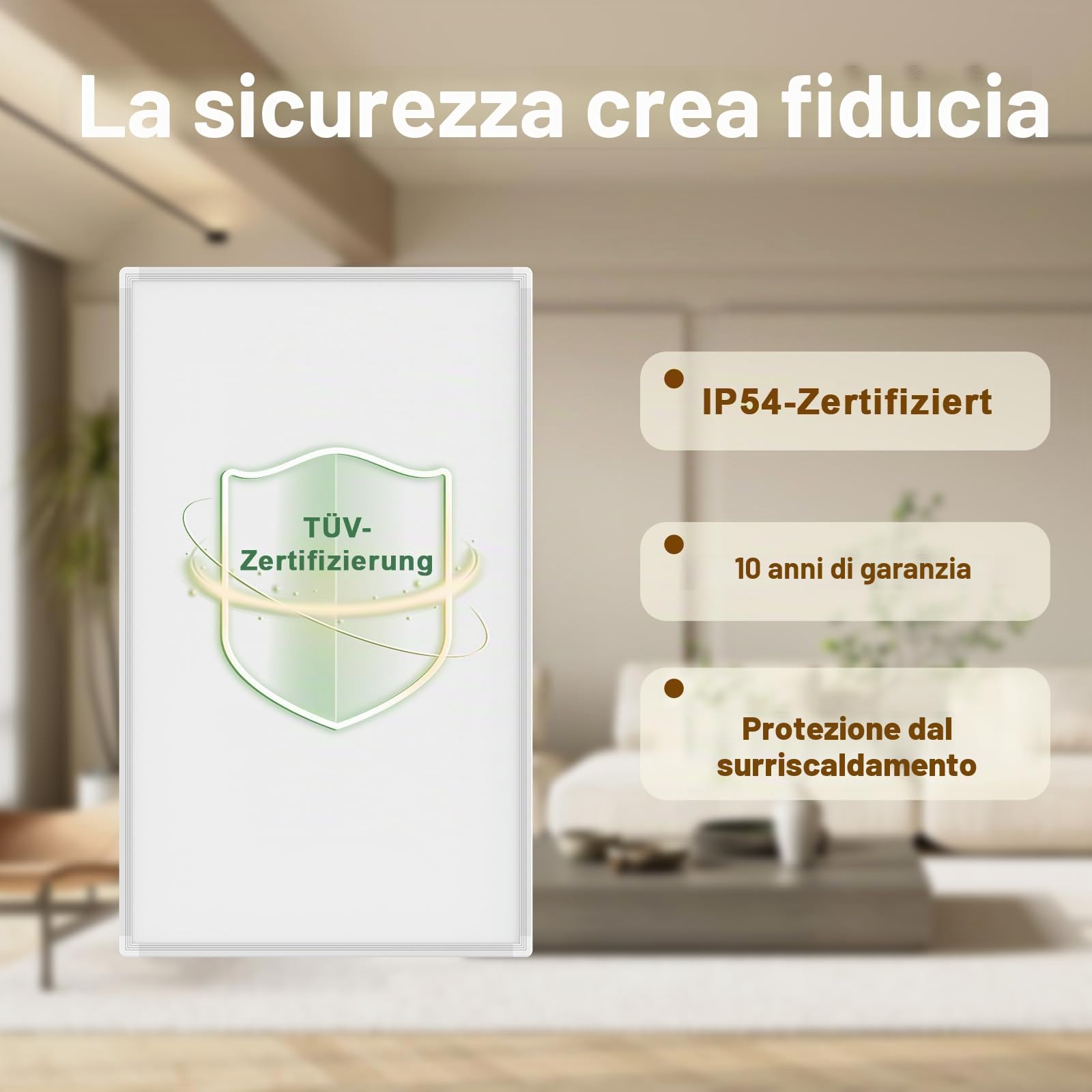 Pannello Radiante Infrarossi 600W con Termostato Touch - Riscaldatore a Infrarossi per Montaggio a Parete Fino a 120 Gradi Celsius per 8-15㎡ - Certificazione TÜV e Garanzia 10 Anni