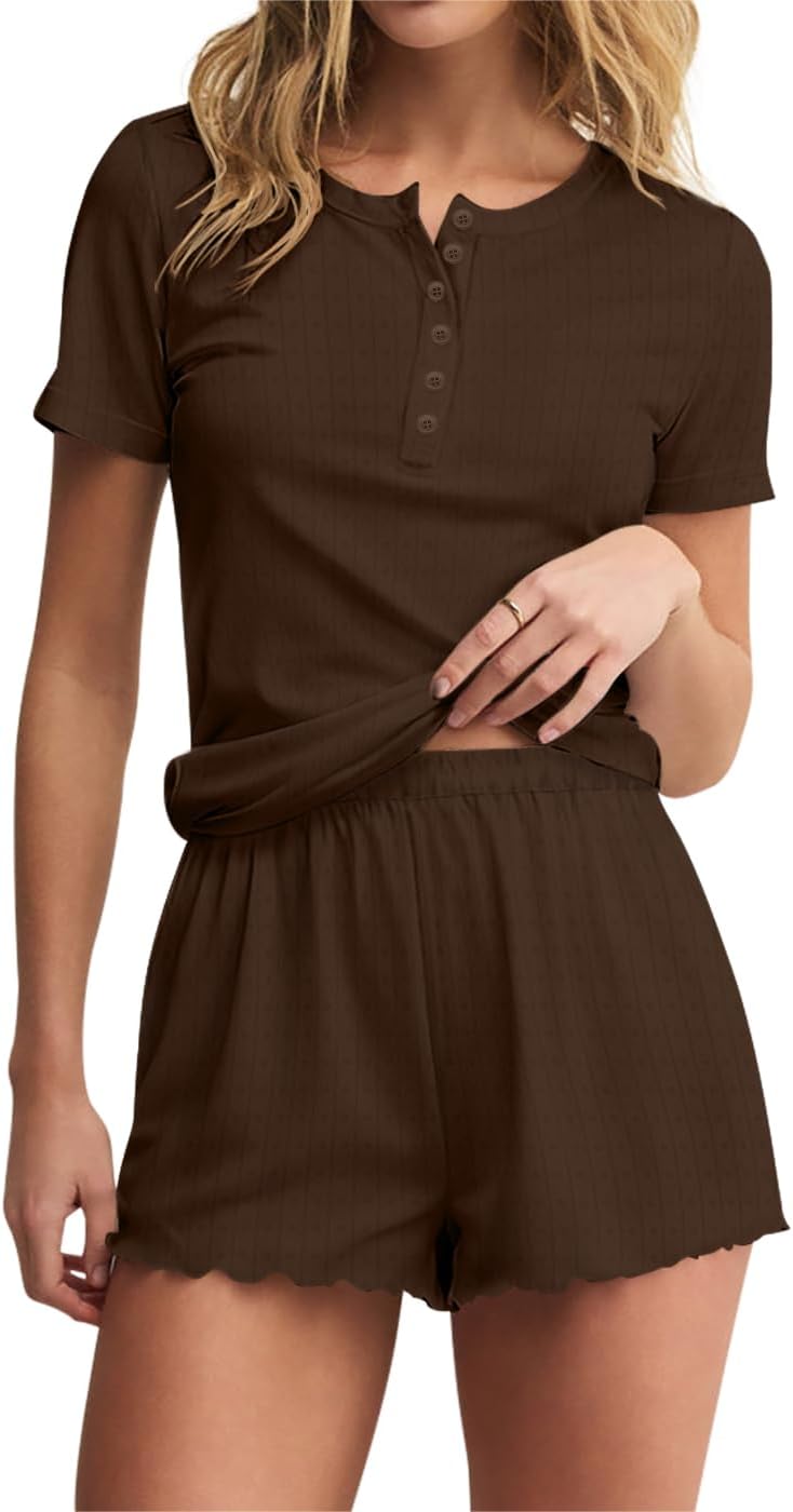 Lacozy Cute Pajama Sets for Women 2 Piece Short Sleeve Floral Print Button Shirt and Short Pj Sets Woman Y2K Sleepwear