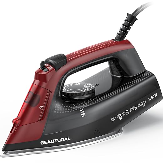 BEAUTURAL Steam Iron for Clothes, Ceramic-Coated Soleplate, 1500W, Black