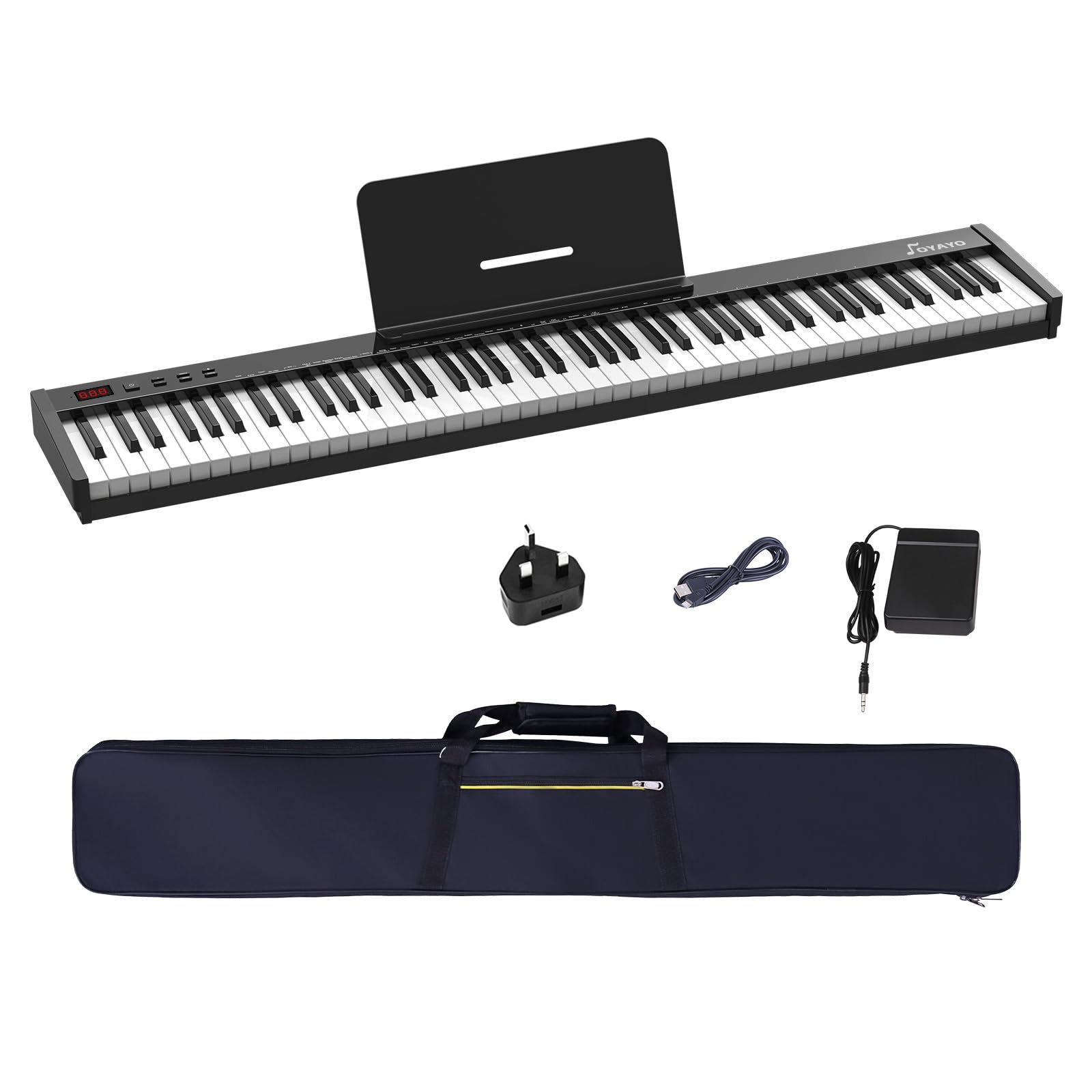 Piano digital portátil de 88 teclas, teclado semipesado de tamaño completo, piano electrónico con altavoces dobles integrados, bolsa de piano, cable USB y adaptador de corriente para