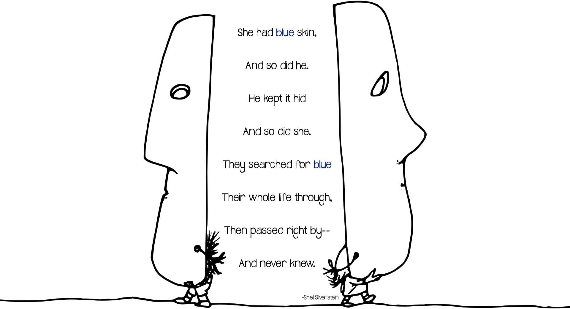 Pop Home Store Blue White Text Head Masks Shel Silverstein 20X30 Inch Poster Print
