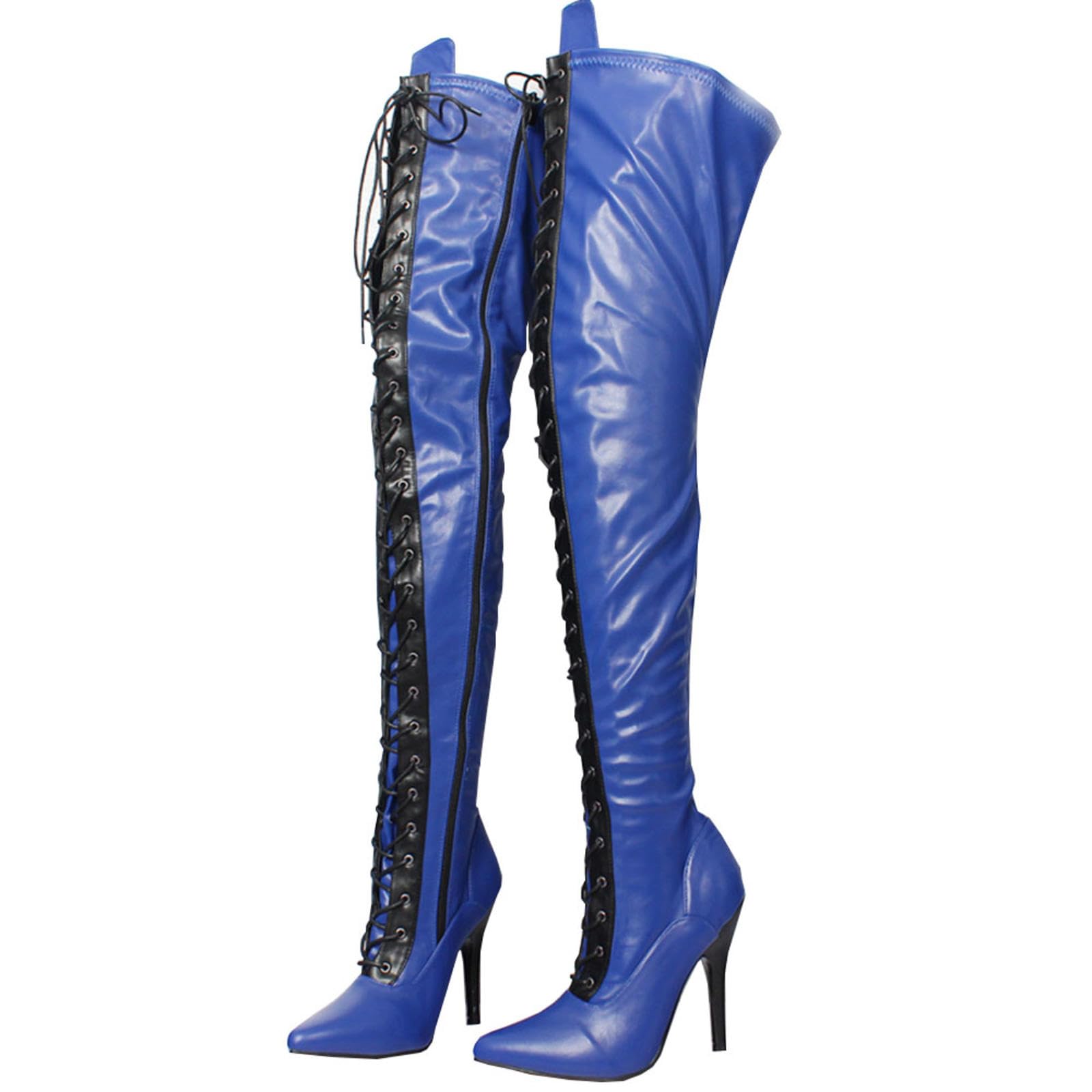 Kozaki za kolano 12 cm, buty do tańca, szpiczaste, sznurowane, Siletto,Blue-44