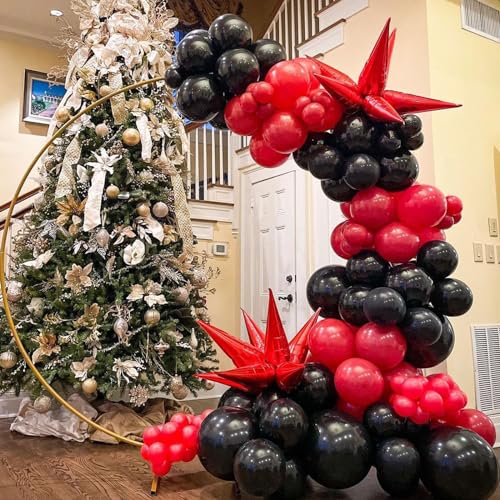 Image of Red Black Balloons Garland Arch Kit, 134pcs Black and Red Party Balloons with Different Size for Graduation, Birthday, Anniversary, BBQ Casino, New Year Party Decorations Supplies