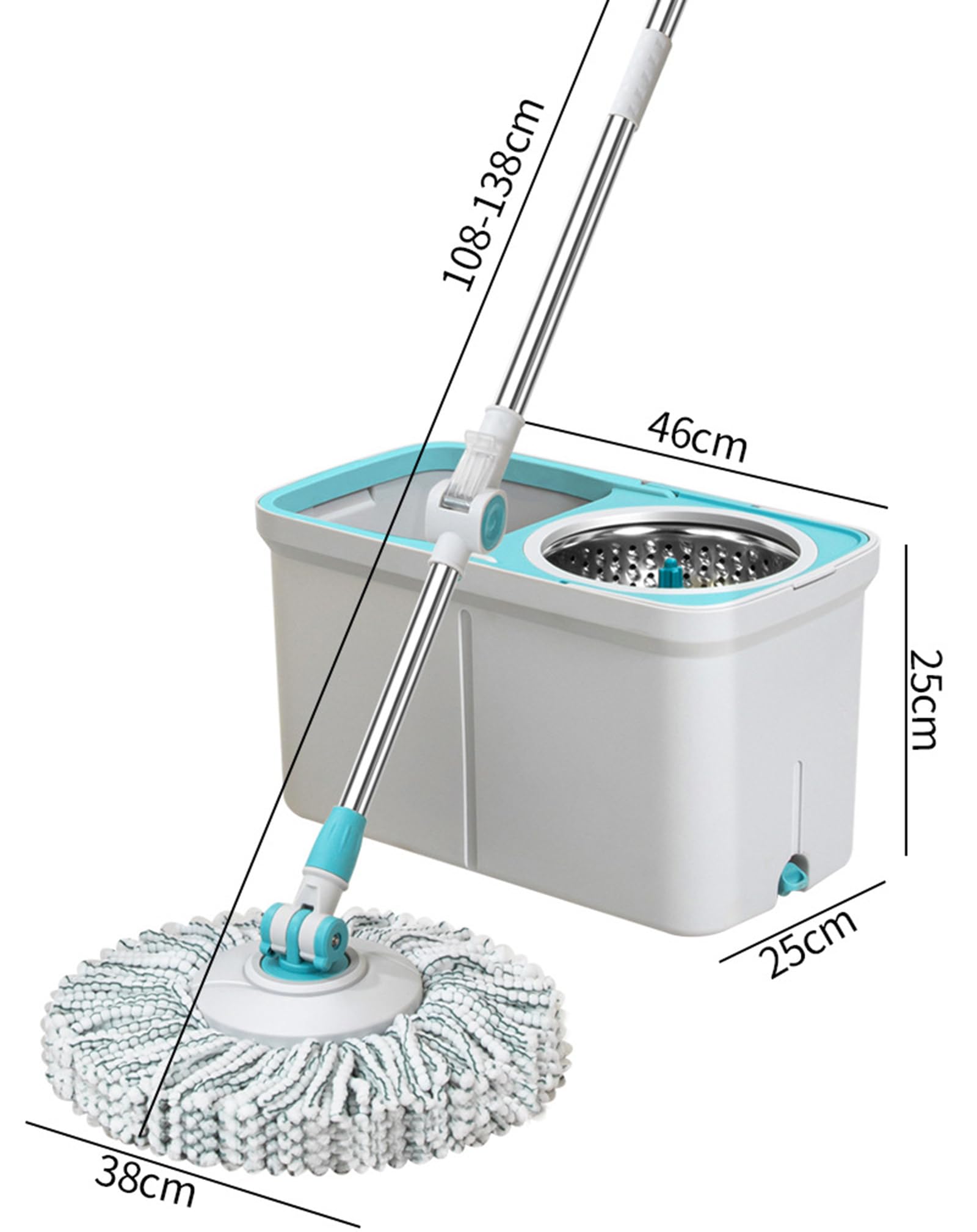 Juego de fregona giratoria y Cubo, fregona giratoria de Microfibra con 2 Almohadillas, Pedal Giratorio y Cubo con escurridor para la Limpieza de Suelos - Ideal para el hogar y la