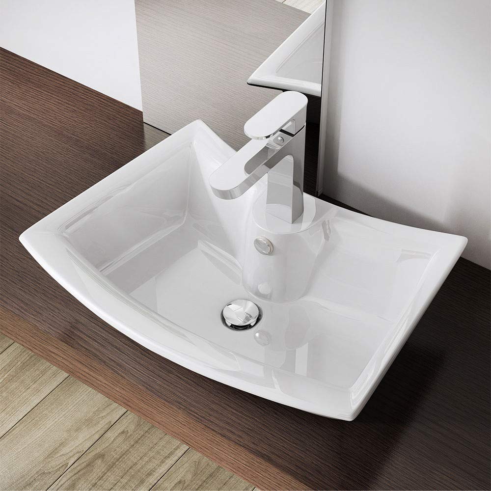 Db Durovin Bathrooms Glossy White Durovin Bathrooms Ceramic Bathroom Basin - Countertop Sink Vessel - Single Tap Hole With Overflow - Curved Rectangular (500 X 380 X 135Mm)
