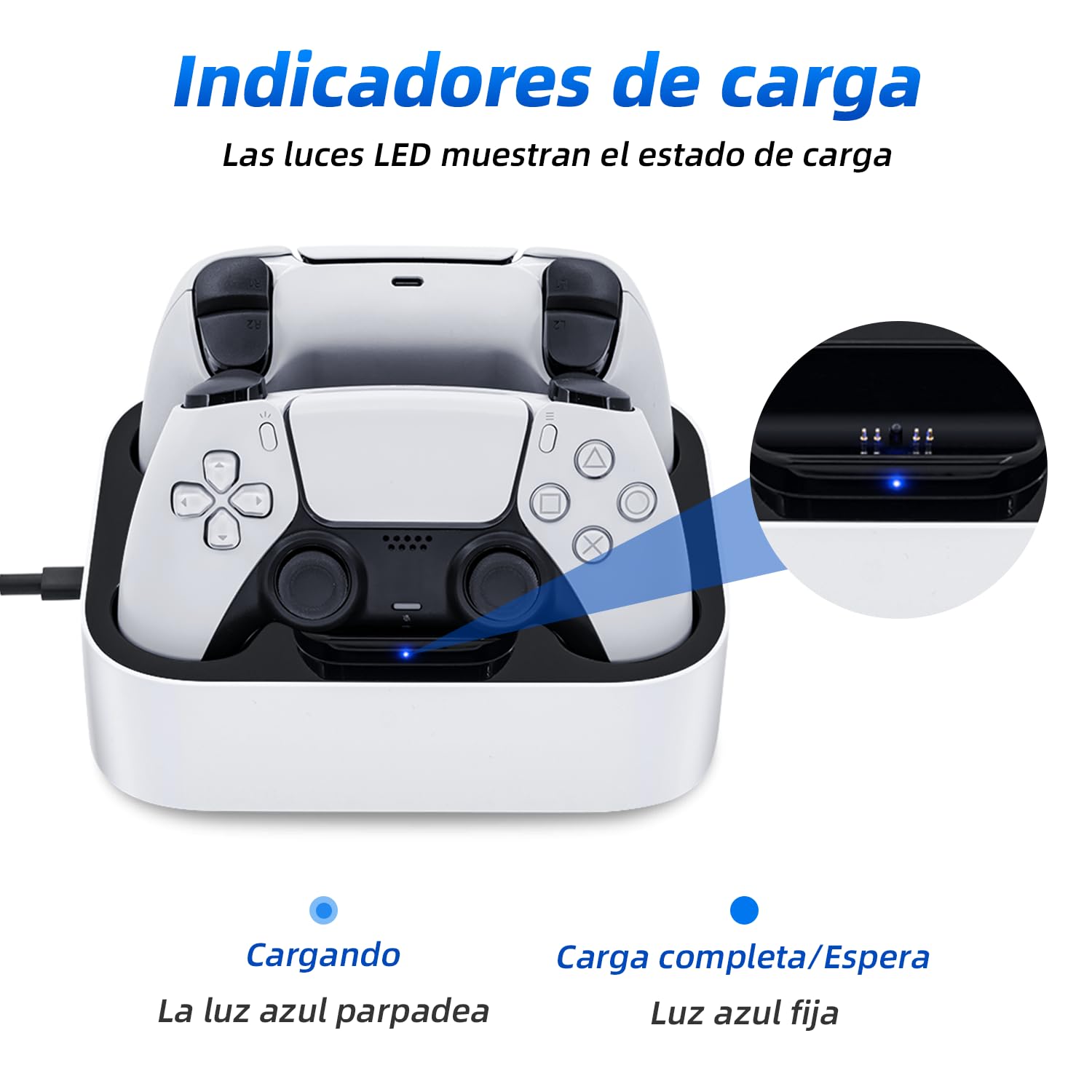 Cargador Mando para PS5, Base Estación de Carga para Accesorios de Mando para PS5 con Indicadores Luminosos LED/Carga rápida/Protección contra Cortocircuitos