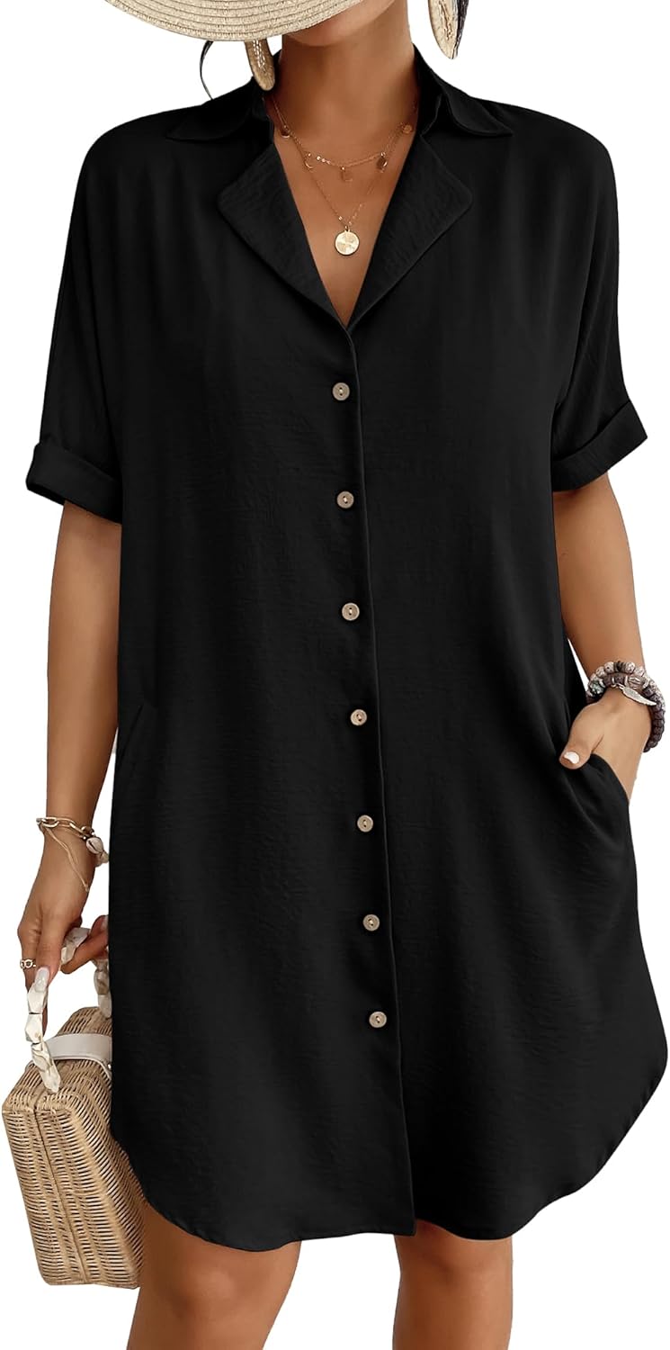 Bsubseach Womens Bathing Suit Cover Ups Bikini Swimsuit Coverup for Women 2026 Button Down Beach Dress Shirt