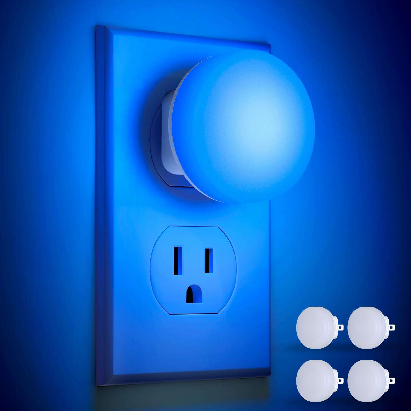 FOLKSMATE5 Pack LED Night Lights, Plug-in Dusk to Dawn Sensor Hallway Light, Smart Nightlight Auto-On/Off for Bathroom, Bedroom, Adults & Kids Room, Kitchen, Stairway, Nursery, Blue