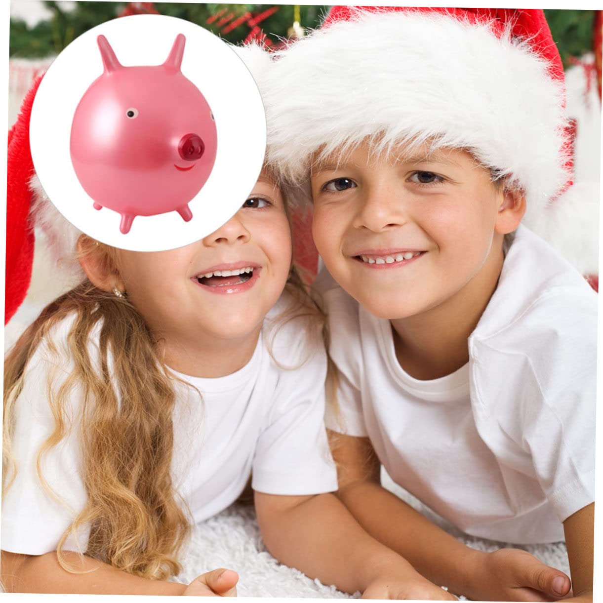 WOONEKY Pelota Saltarina para Niños Dibujos Animados y Mango Forma De Orejas De Cerdo, Tamaño Grande De 45 Cm, PVC Grueso, para Juegos Jardín De Infancia y Fiestas Infantiles