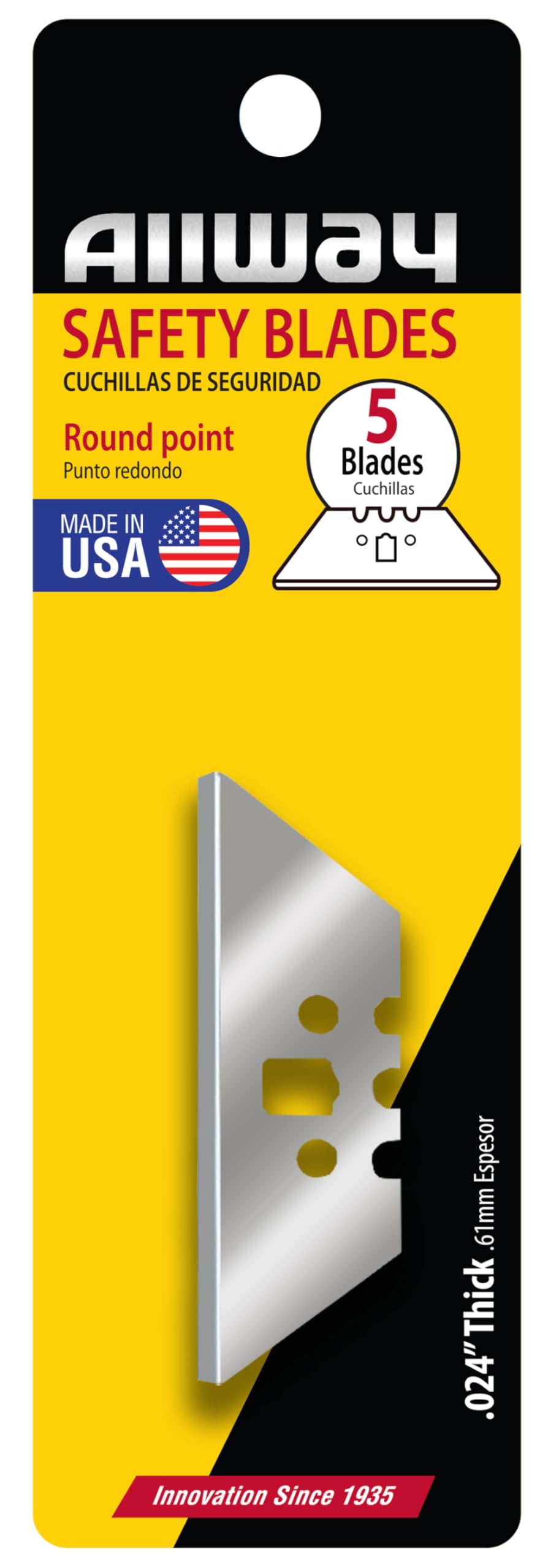 ALLWAY KBS5 3-Notch Safety Knife Blades, Rounded Point, 5 Pack