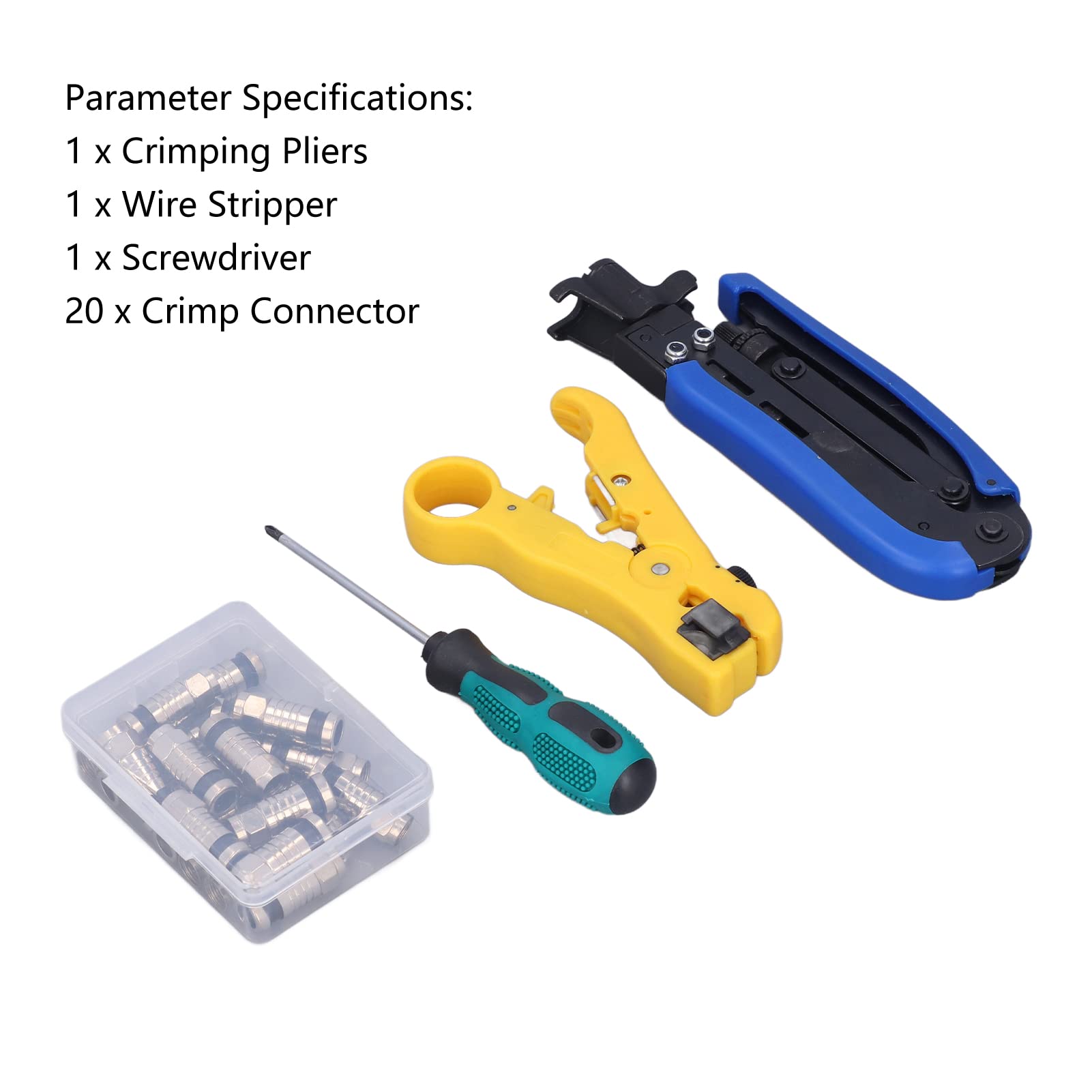 Kit crimpatrice per cavi coassiali con strumento di compressione coassiale regolabile per connettori RG59 RG6 RG11 F Include spelafili per l'installazione di cavi di rete