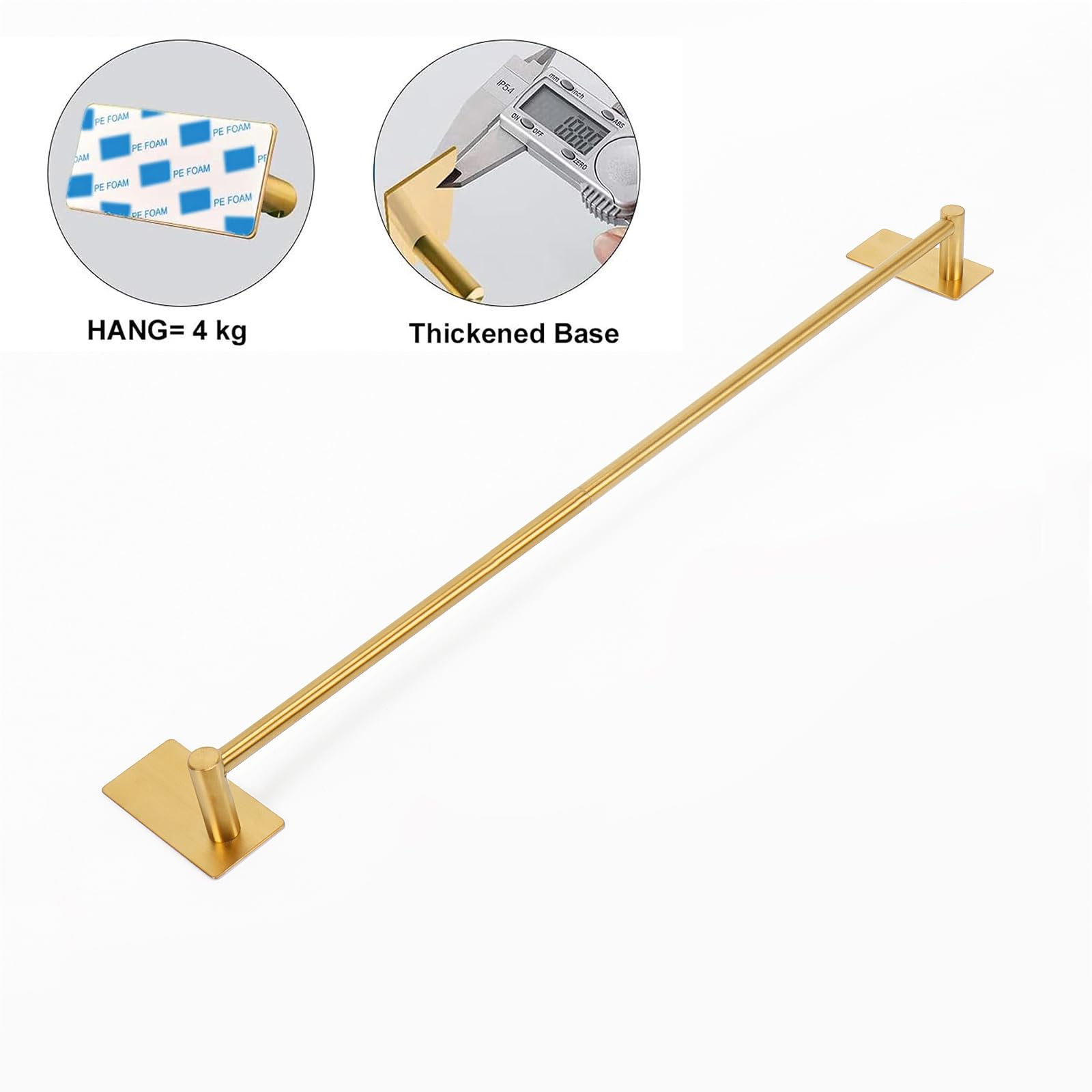 NearMoon - Toallero autoadhesivo para baño, de acero inoxidable, estante de pared para baño, toalla, colgante en percha pegajosa, estilo contemporáneo, sin taladrar (dorado cepillado, 60,8 cm)