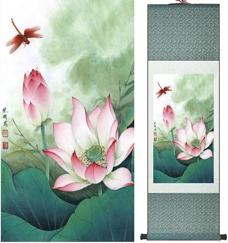 Amazon 蓮の花の絵睡蓮の絵中国のウォッシュの絵家の装飾no 100cmx30cm Green Package キャンバス キャンバス用品 通販