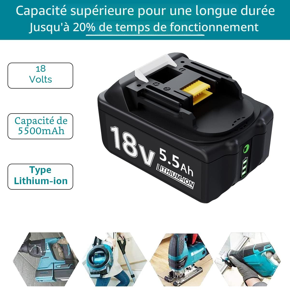 2X 5.5Ah Batterie de Rechange pour Makita 18V avec Chargeur DC18RC