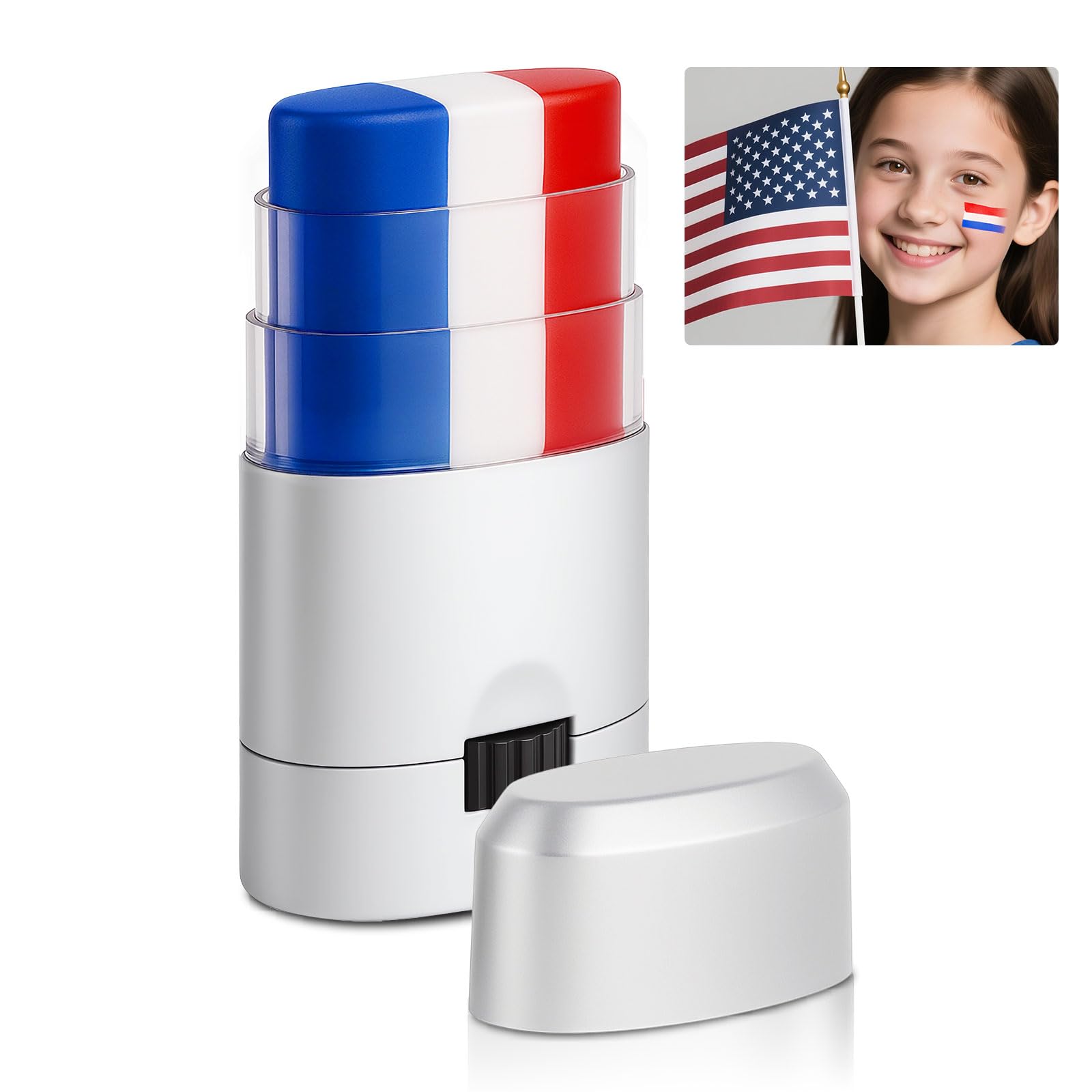 Red White and Blue Face Body Paint Sticks- Patriotic Pride 4th of July Accessories for Women, Eye-Black Stick Baseball Softball Sports Makeup, Fourth of July USA Accessories for Independence Day Red White and Blue - 1 PCS
