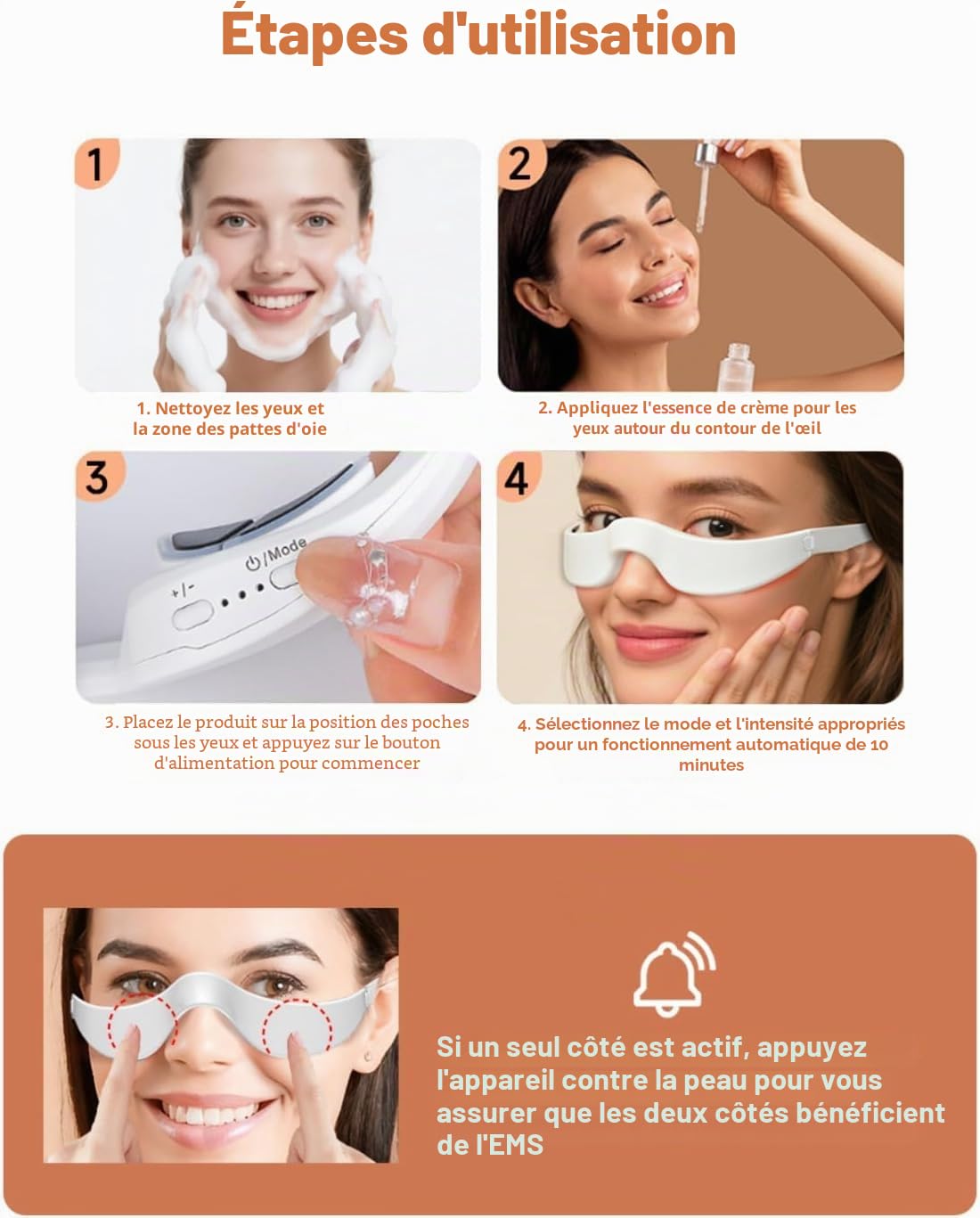 EyeLift Lunettes de thérapie par lumière rouge avec masseur à micro-courants, rechargeables, noires, pour cernes, gonflements, rides et poches sous les yeux