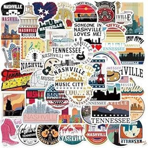 Nashville – Calcomanías de vinilo impermeables de Tennessee para botellas de agua, laptop, equipaje, computadora, teléfono móvil, monopatín, guitarra, casco, snowboard, decoración (Nashville)