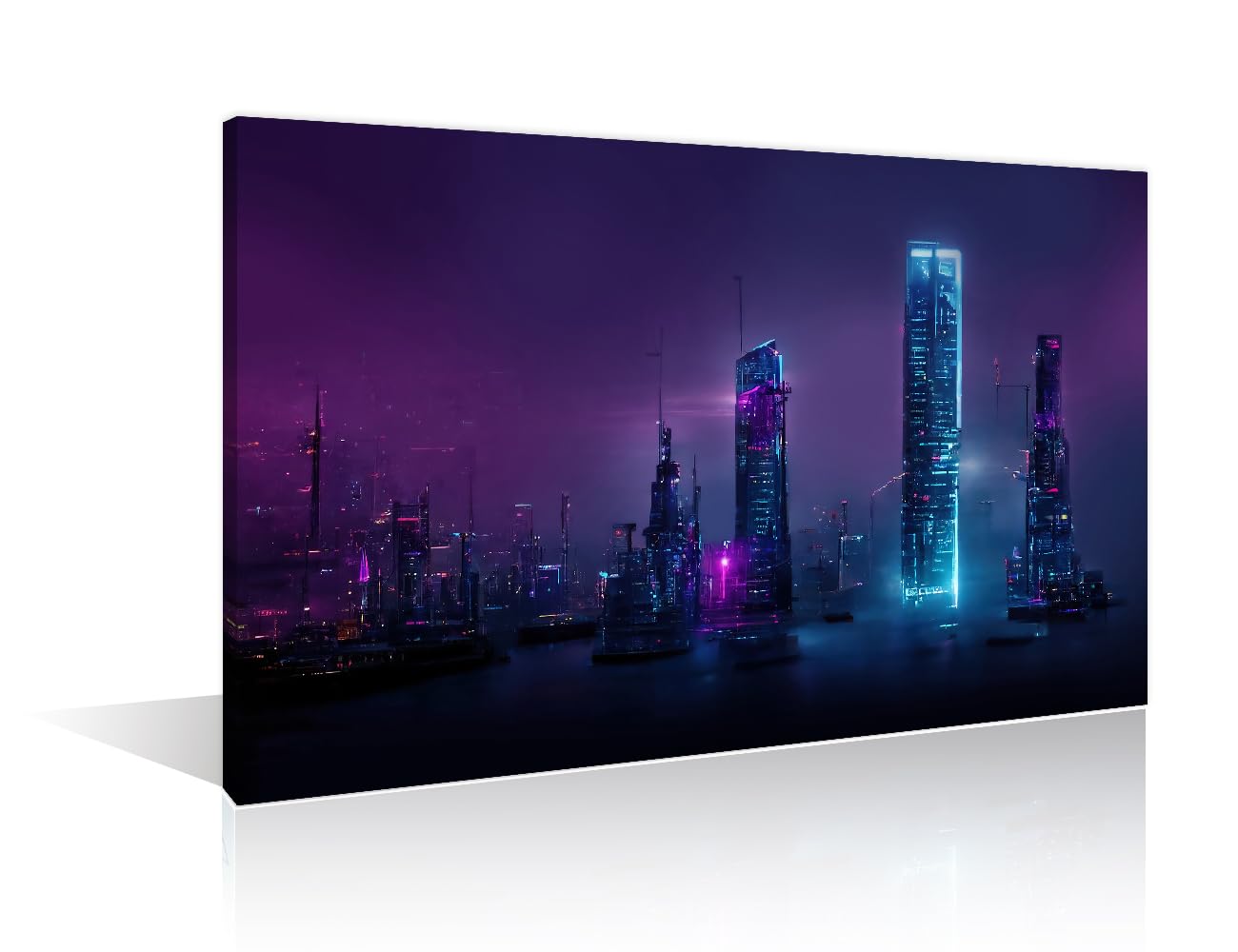 Night City Neon Lights of the Metropolis Canvas Wall Art 1 Panel Cyberpunk City Neon Streetview Night Picture Paintings Wall Decor for Bedroom Print on Canvas Framed Ready to Hang (24" Wx36 H) — image 1
