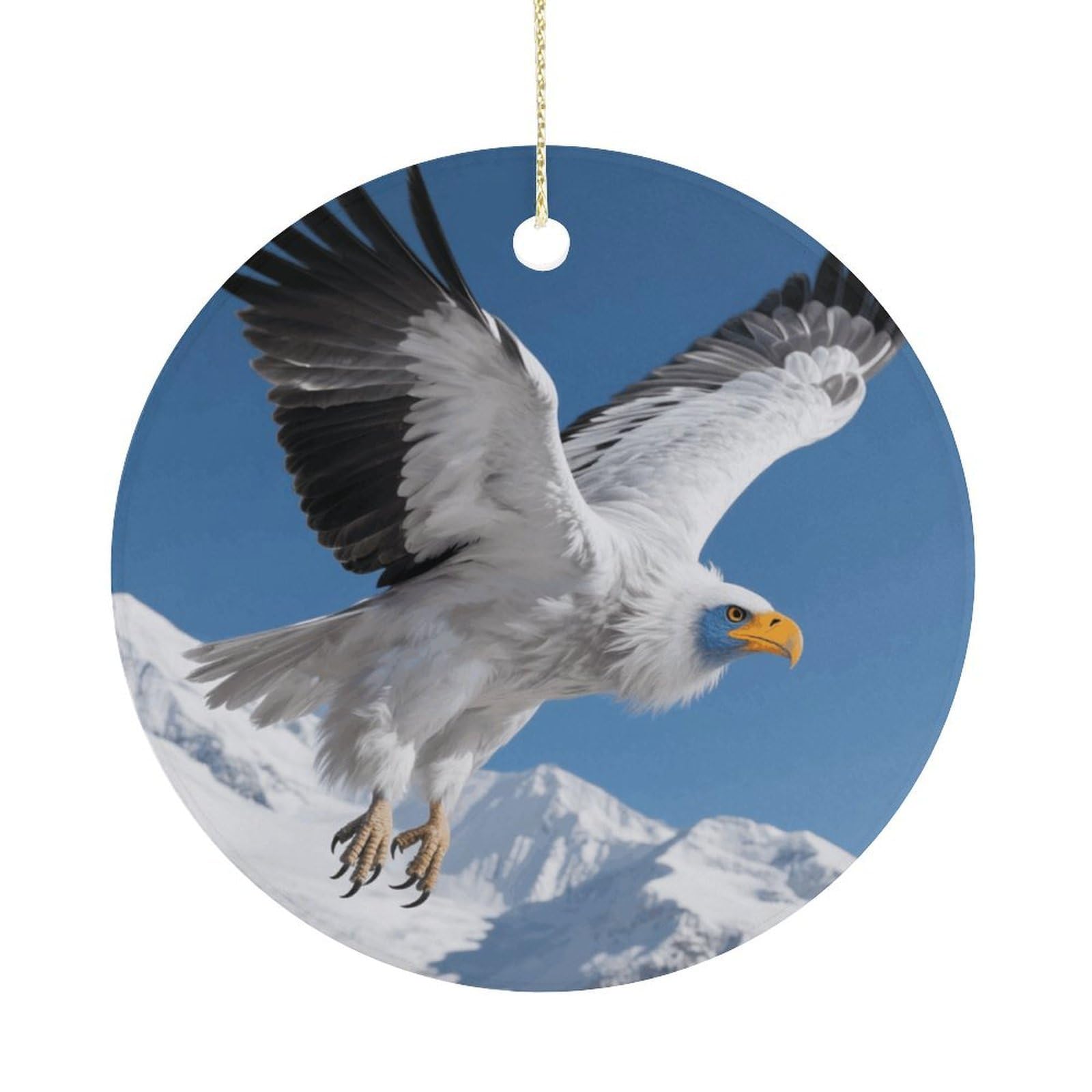 Personalized Christmas Ornaments 2025 Ceramic Hanging Condor on The Snow Mountain Ornaments with Gold String Double-Sided Vintage Holiday Decorations for Tree Mantel Tabletop Xmas Party Favors