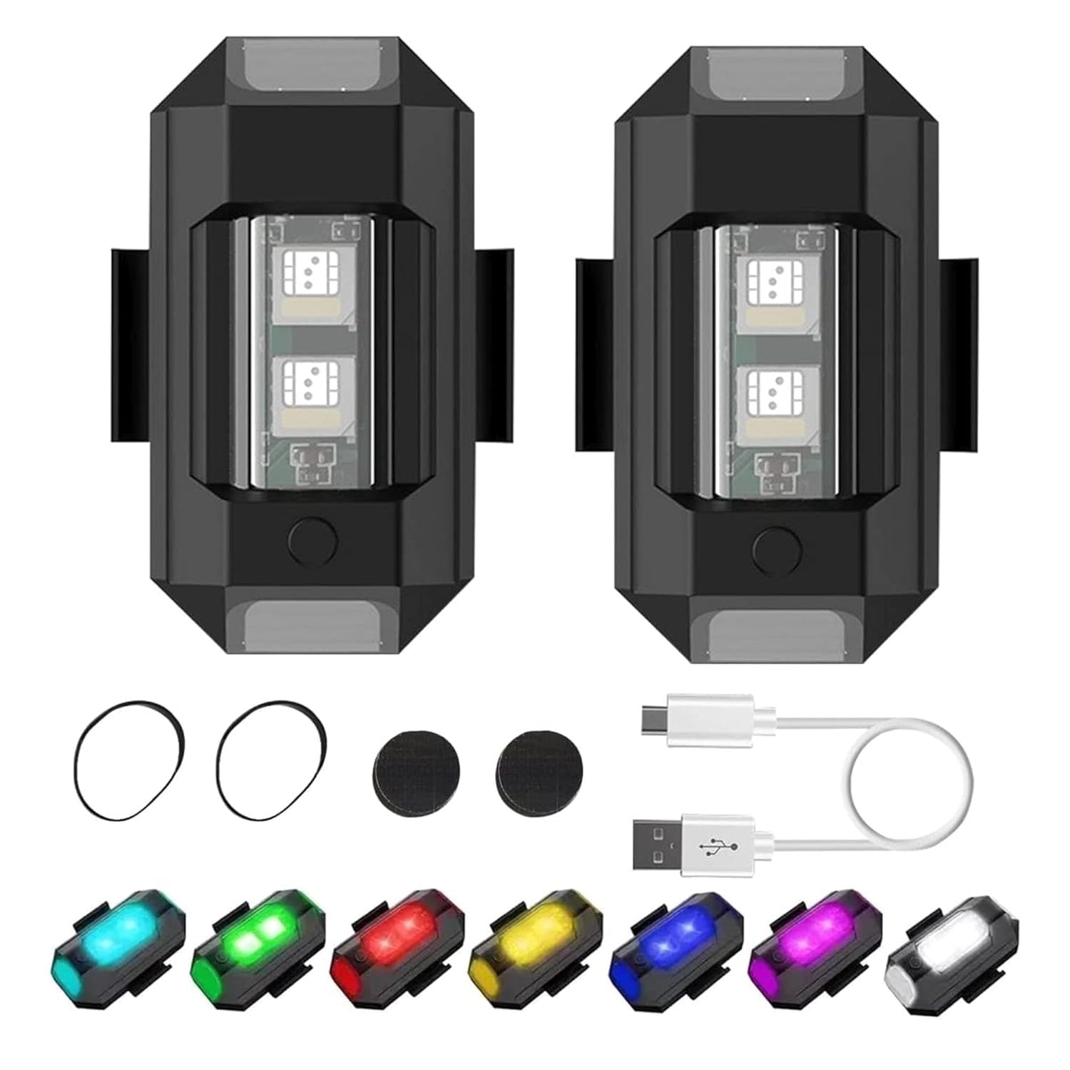 Aluminium Airplane Light 7 Colors USB Rechargeable | Waterproof LED Warning Strobe Blinker | Universal Safety Signal Light for Bike, Car, Bicycle, Drone & Helmet-Multicolor (Pack 2)-picture-20