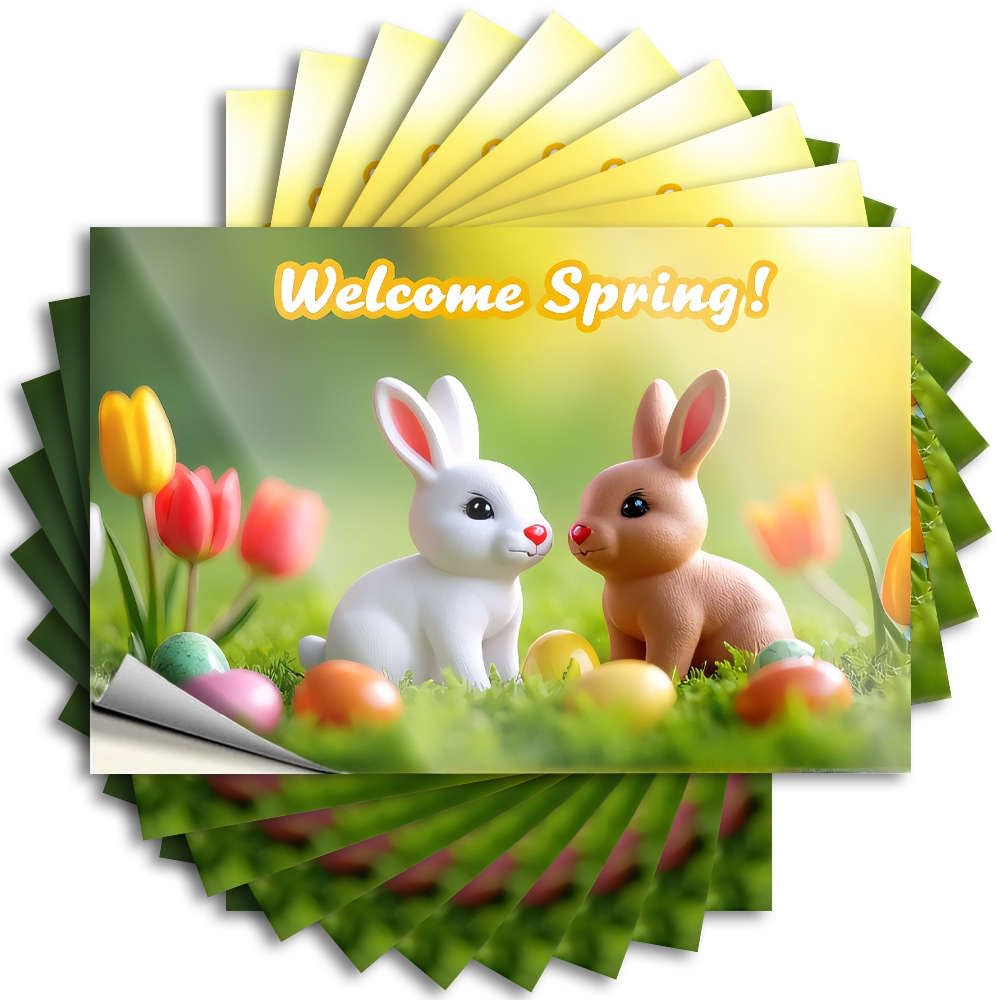 Decal Stitch Room Decor Easy Apply | Two Bunnies Sit in Grass with Colorful Eggs and Tulips. Tiny Hard Peel and Stick(12X18CM)