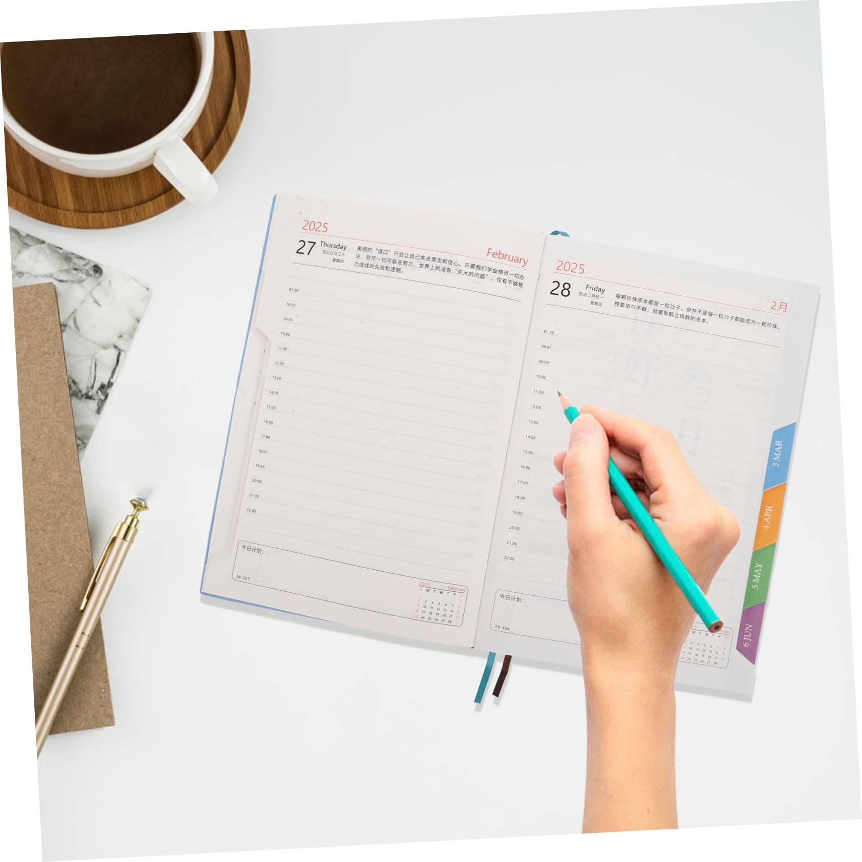 3pezzi Planner Giornaliero 2025 A5 Pu Carta, Agenda Organizzatore