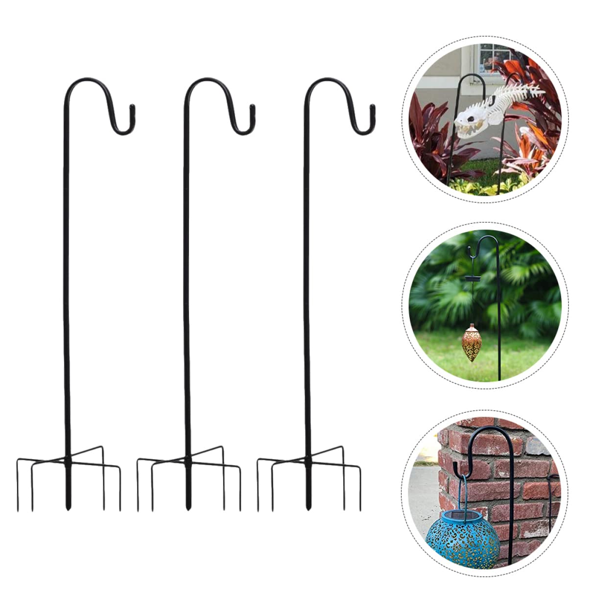 ibasenice 3 Stücke Gartenhaken Hängestange für den Hof robuster Hirtenhaken Gartenfahnenhaken Haken für Gartenpfähle Hängeregal für den Außenbereich Eisen Black