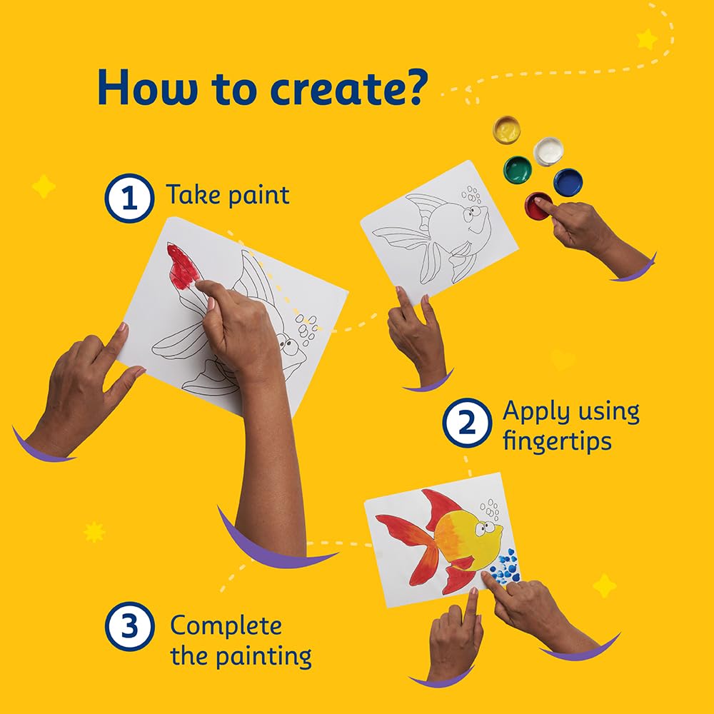 Fevicreate Finger Painting Kit | 18 Activities with Printed Templates & 5 Vibrant Non-Toxic Colours | Foster Creativity, Motor Skills, Colour and Shape Recognition | By Fevicol | For Kids Age 3+ years - Image 5 thumbnail