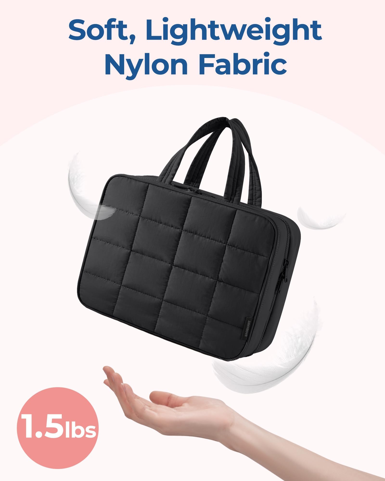 BAGSMART Hanging Toiletry Bag with Jewellery Compartment, Travel Bag for Toiletries, Puffy Makeup Cosmetic Organiser, Carry-on Travel Accessories Essentials, Black-L — view 3