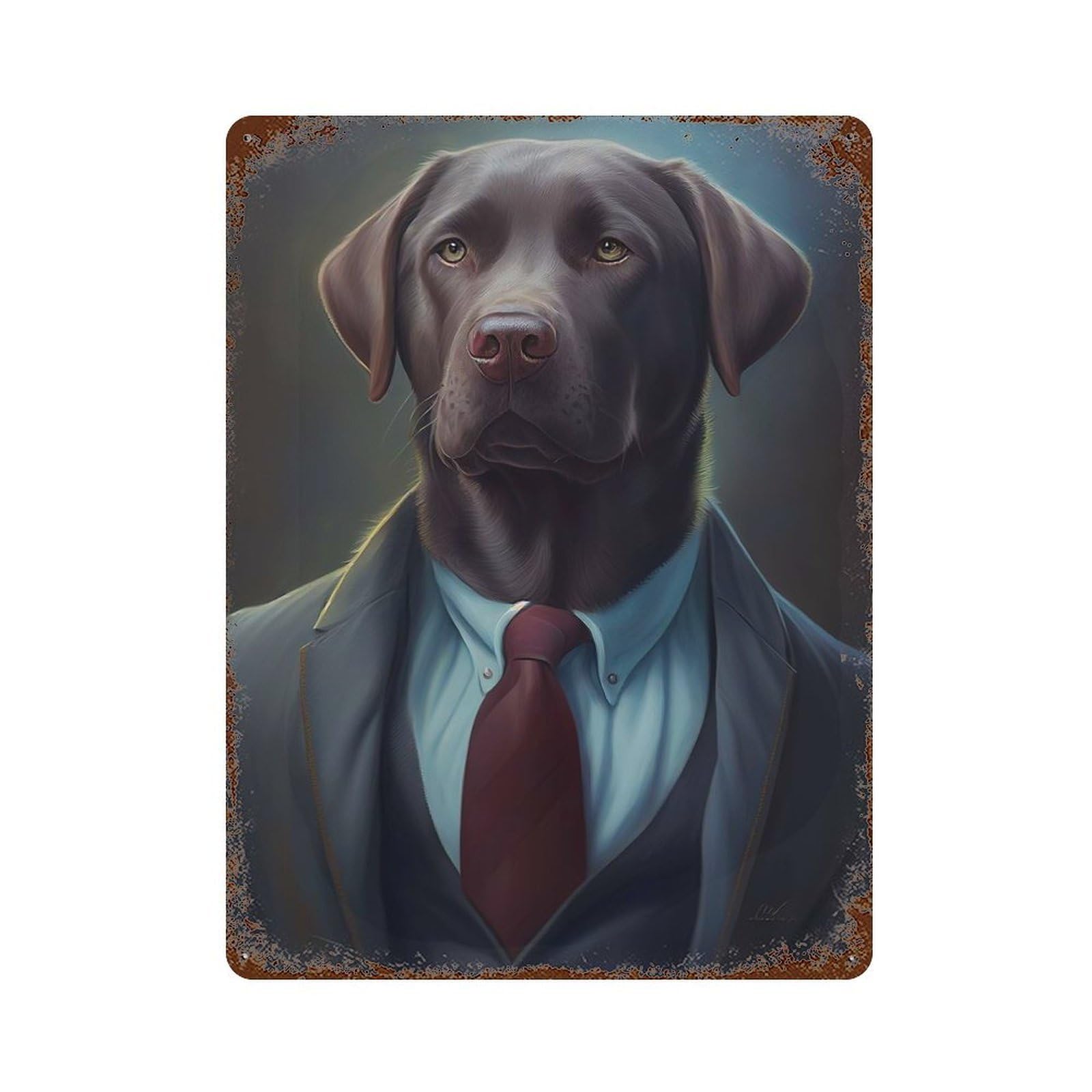 Labrador Retrieve Dog Suit Decorative Tin Sign 15.7"x11.8", Ideal for Cafe, Home Bar And Lounge Decor