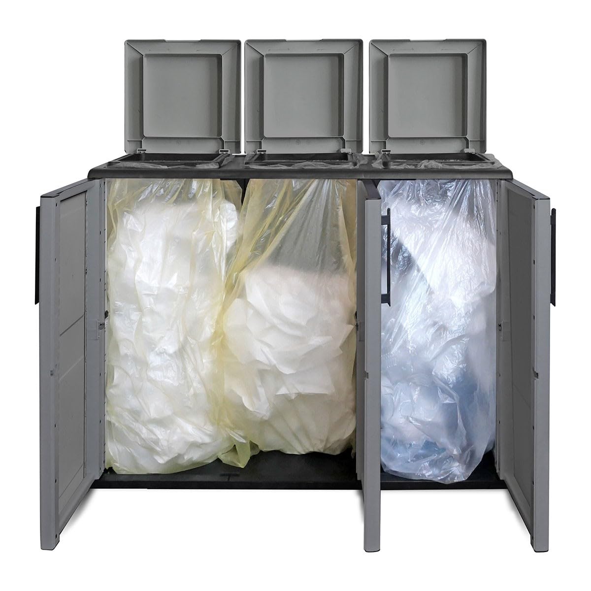 INTEC - Cache Poubelle Extérieur/Intérieur - Abri pour Poubelle de tri Selectif 3 Sacs Gris Dimensions 102 x 37 x 84 cm