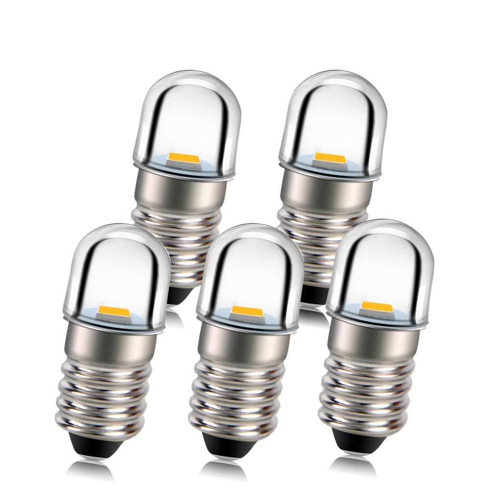 Ruiandsion 5 Stück E10 Sockel LED Lampe 1W 3V Warmweiß Taschenlampe Scheinwerfer Mini Scheinwerfer Lampen Ersetzen