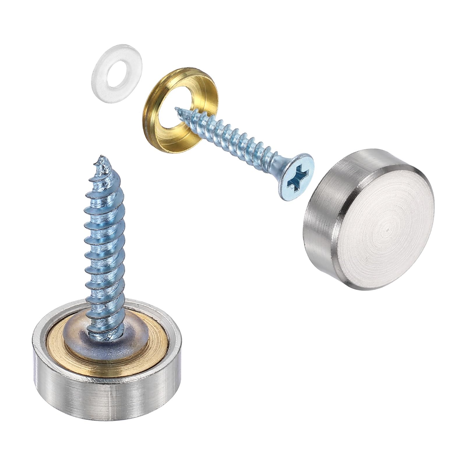 sourcing map 10Pcs Screw Covers Caps, Brass Flat Mirror Screws Decorative Caps Cover Nail Fasteners for Sign Advertising Hardware Construction, 14mm Diameter, Brushed Silver