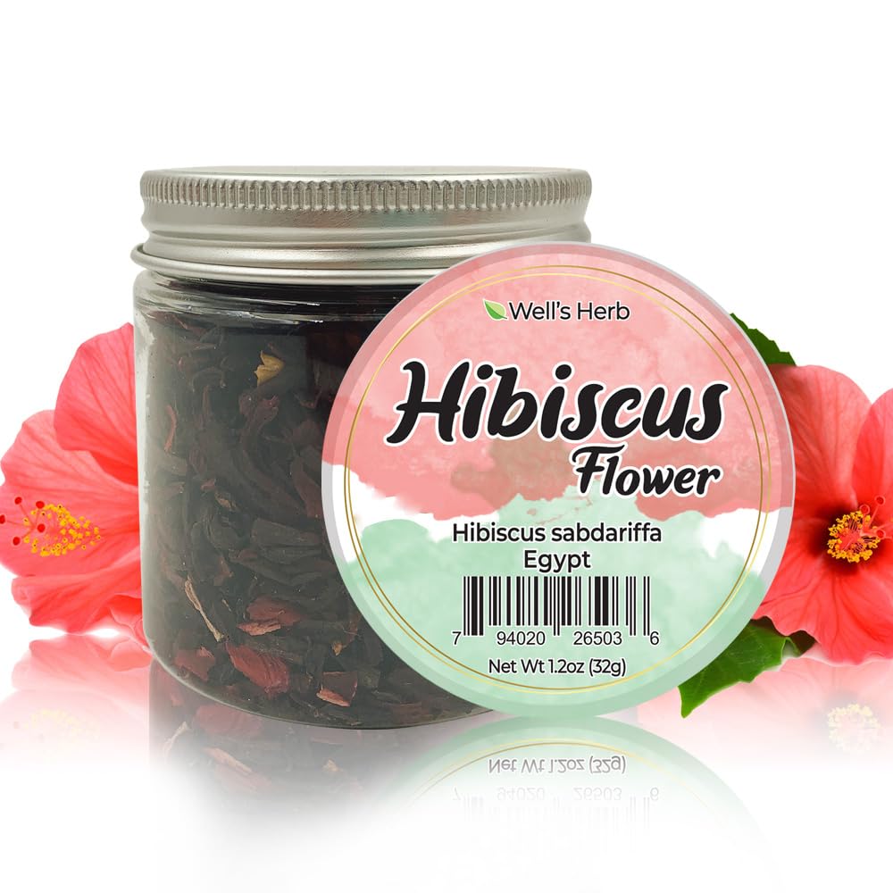 Well's Dried Hibiscus Flower Herb (1.2 oz) for Hair & Skin Care, Provides Deep Moisturization and Nourishment with 100% Natural Ingredients, Ideal for DIY Hair Oil, Styling Agent