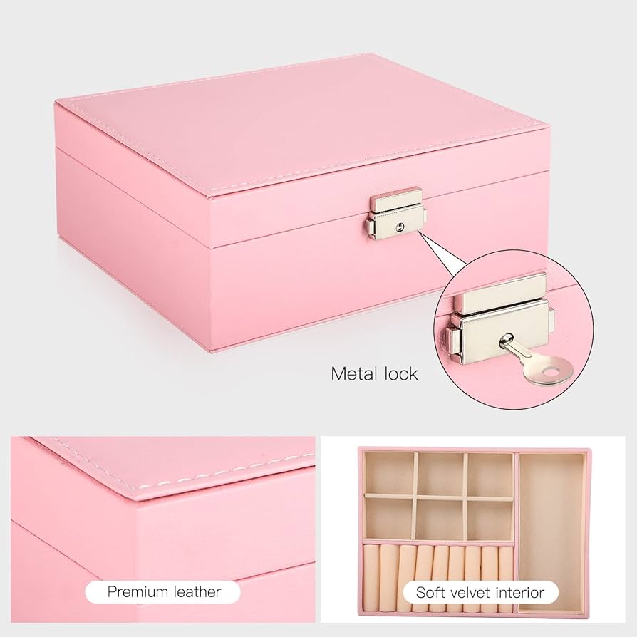 CHARMDI Jewellery Box for Women, 2 Layer Large Jewellery Organiser with  Lock Removable Tray, PU Leather Jewellery Box for Necklace Earrings Rings  Necklaces Watches Bracelets, Pink : Amazon.co.uk: Fashion
