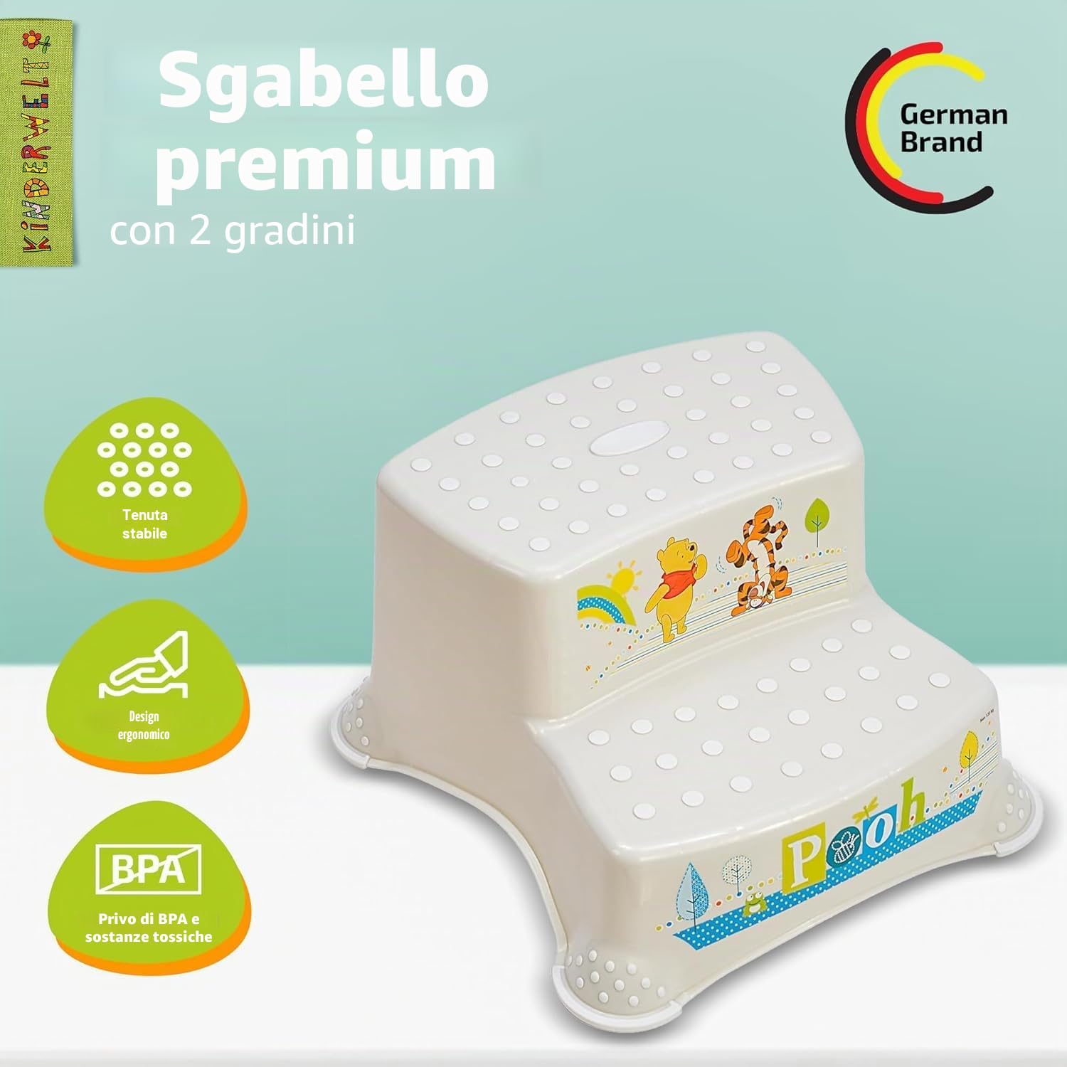 KiNDERWELT 2er Set Z: Sedile Wc per Bambini Winnie the Pooh Perl Bianco + Sgabello Scaletta per Wc a Due Stadi