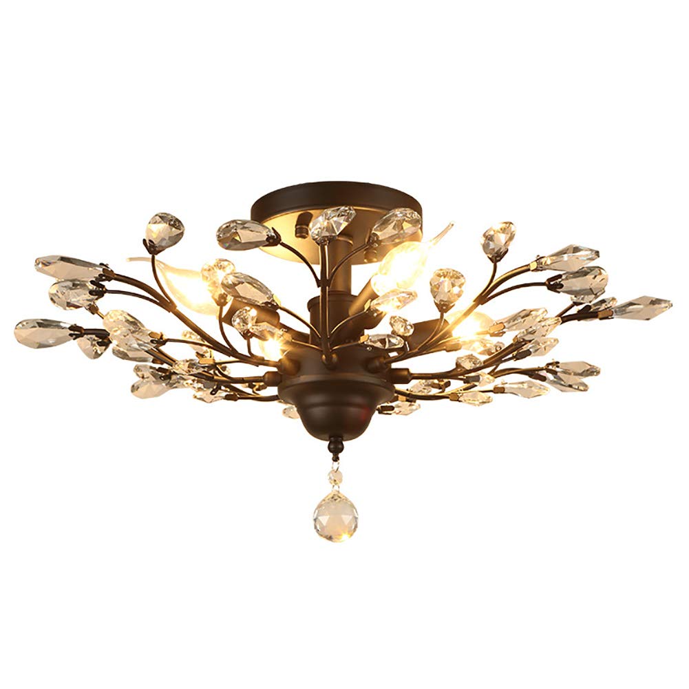 Lustre vintage en cristal à 5 lumières, plafonnier noir 60 x 30 cm