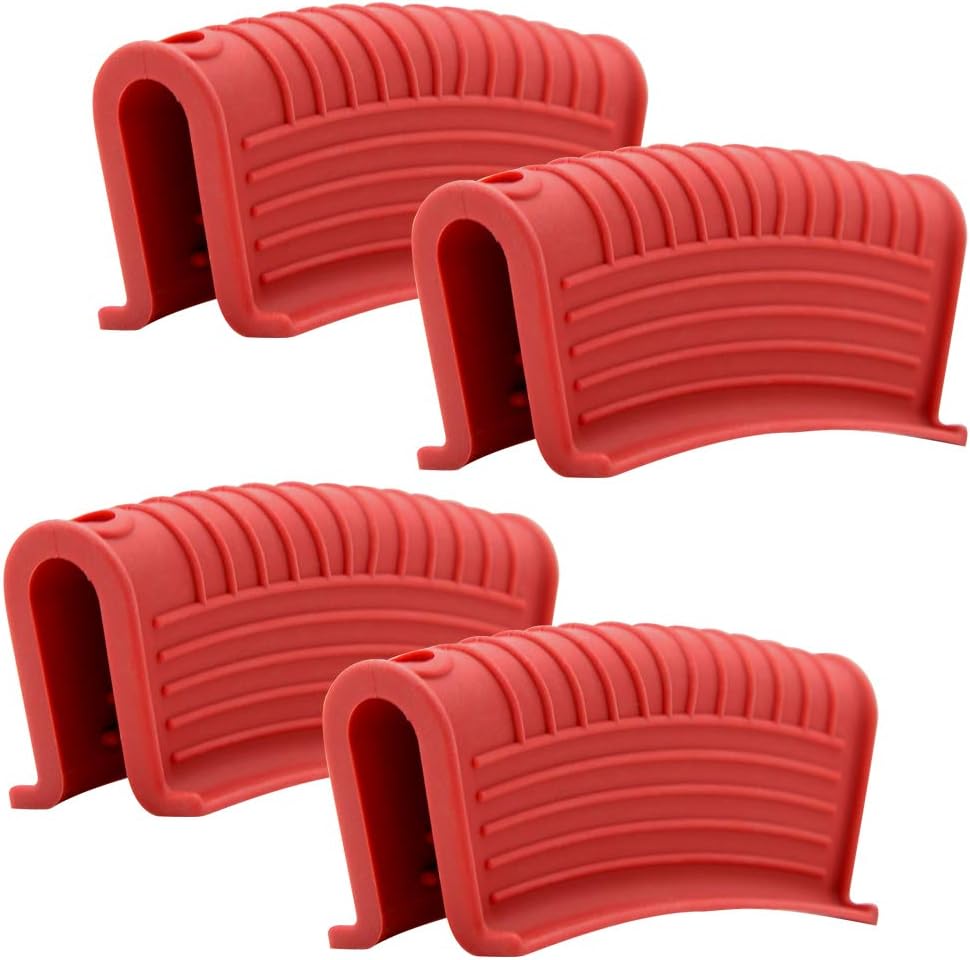 Silicone Assist Hot Pan Handle Holder Hot Skillet Handle Covers Pot Holder Sleeve Cast Iron Skillets Nonslip Heat Resistant for Enameled Griddles Casserole Frying Pans Cookware(4PACK) (Red)