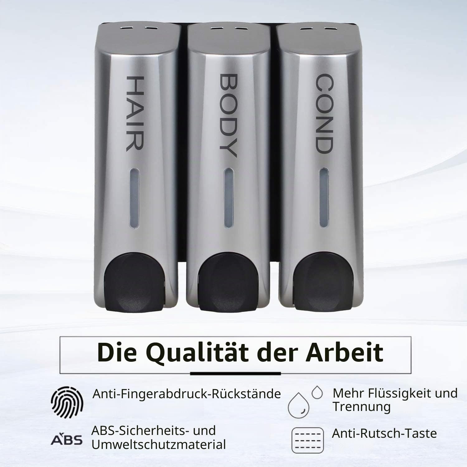 Seifenspender Wandbefestigung ohne Bohren, 350ml Shampoo Duschgel Spender für Badezimmer, 3 Kammer Nachfüllbar Duschseifenspender für Bad Hotel (Silber)