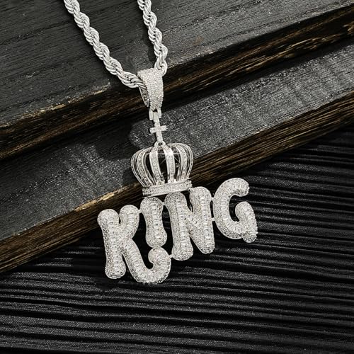 Silver Crown King Pendant Necklace for Men Stainless Steel Rope Chain Ice Out Pendant with Imitation Diamond Mens Necklace Hiphop Jewelry Gift4