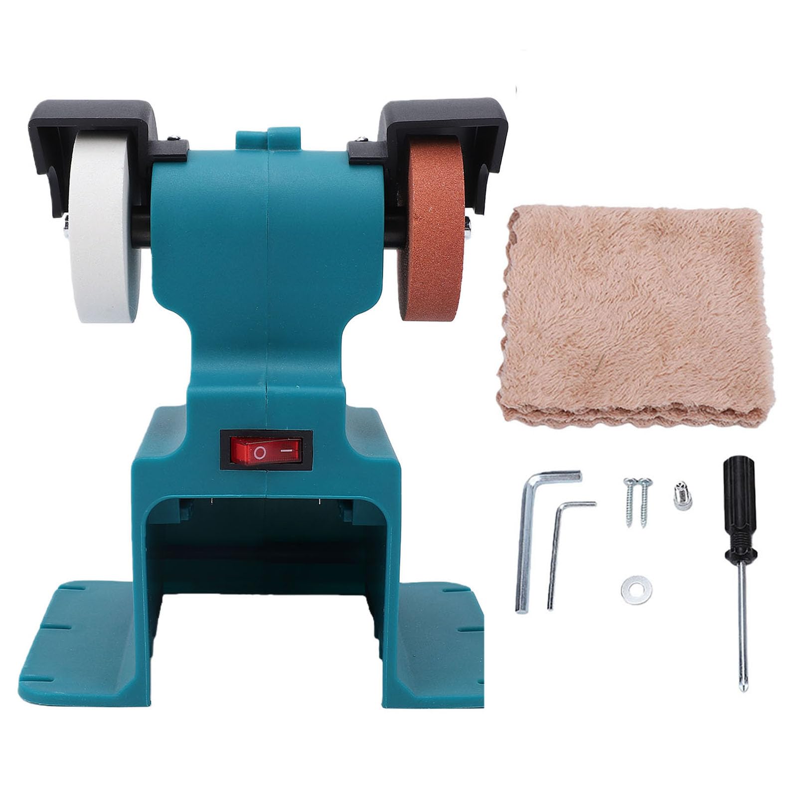 Mini Amoladora de Banco, Pulidora y Lijadora Inalámbrica de 200 W, 7000 RPM, con 2 Muelas Abrasivas y Kit de Montaje, para Pulir Afilar Herramientas, Compatible con Batería de