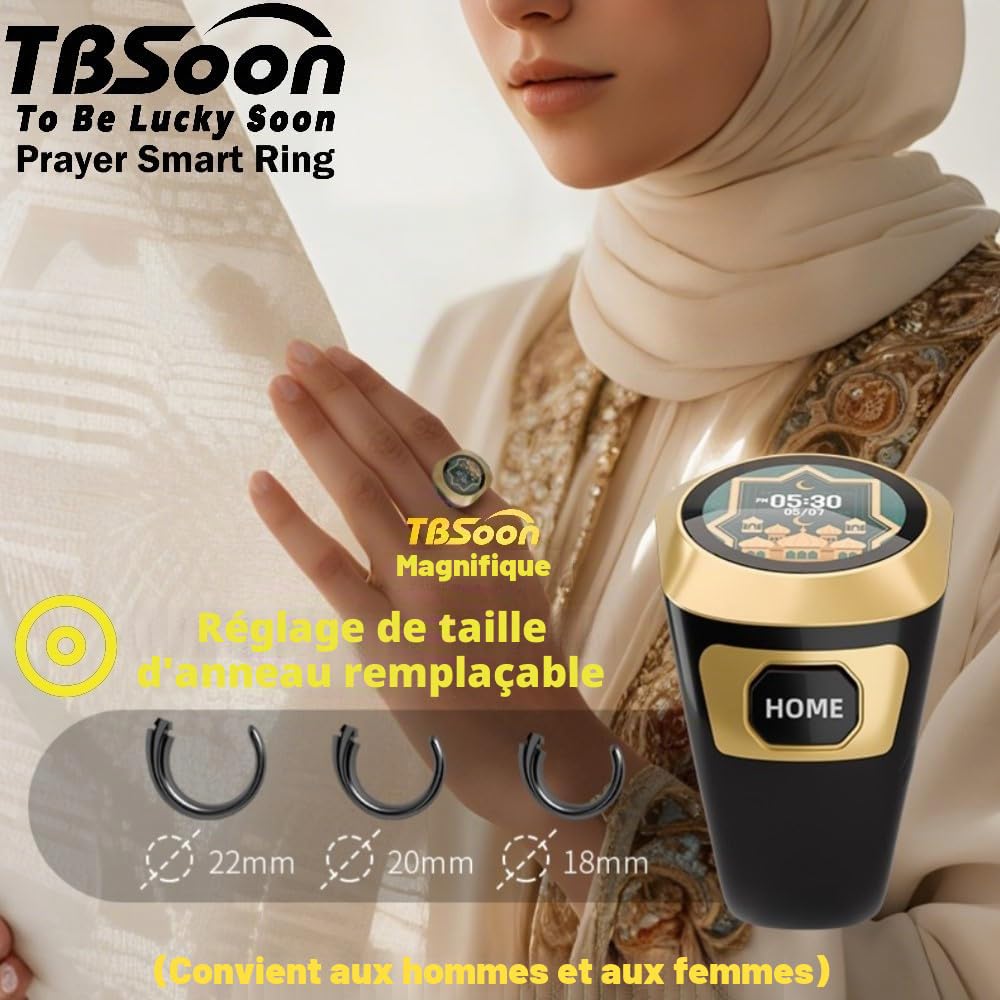 Bague connectée TBSoon avec écran couleur,compteur de chapelet,bague de prière,images interchangeables,chapelet électronique,de pardon,cadeau pour l'Aïd el-Fitr l'Aïd el-Adha et le Ramadan