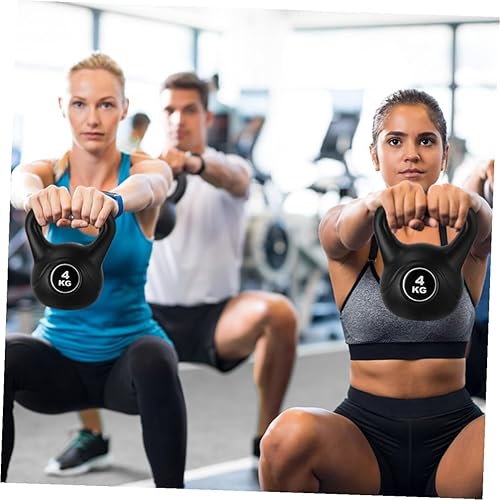 Miniatura 6 de NOLITOY Pesa rusa negra con mango antideslizante de PVC para entrenamiento de fuerza de fitness en el hogar, pesas rusas fijas de plástico PE para