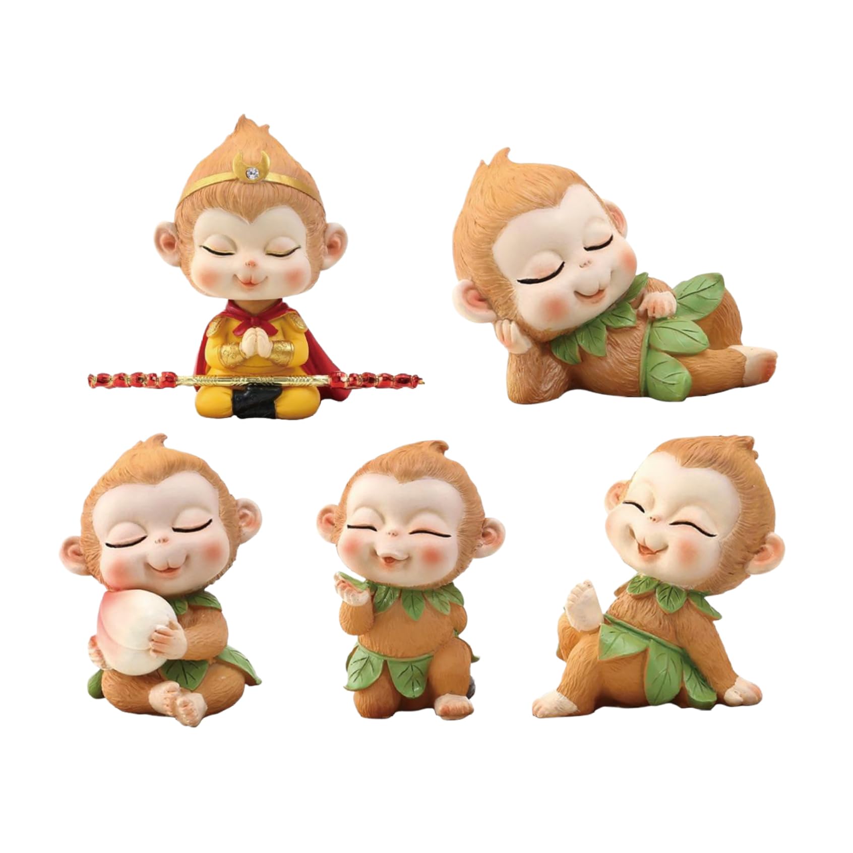 Uanqfegy Monkey Statue - 5Pcs Sun Wukong Collectible Figurines, Mini Resin Monkey King Staff for Home & Car Decor