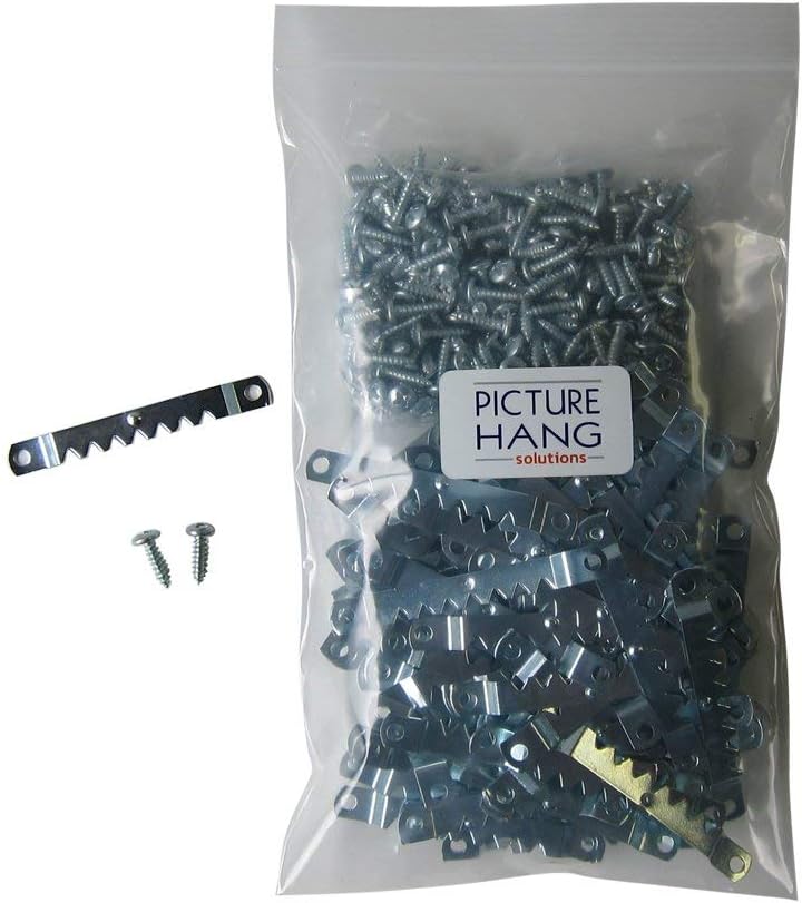 PHS Large Sawtooth Picture Hangers for Frames - 100 Pack Frame Hanging Hardware with Screws - Supports up to 10 lbs - Canvas Hangers for Walls - Picture Frame Hanger for Hanging Artwork